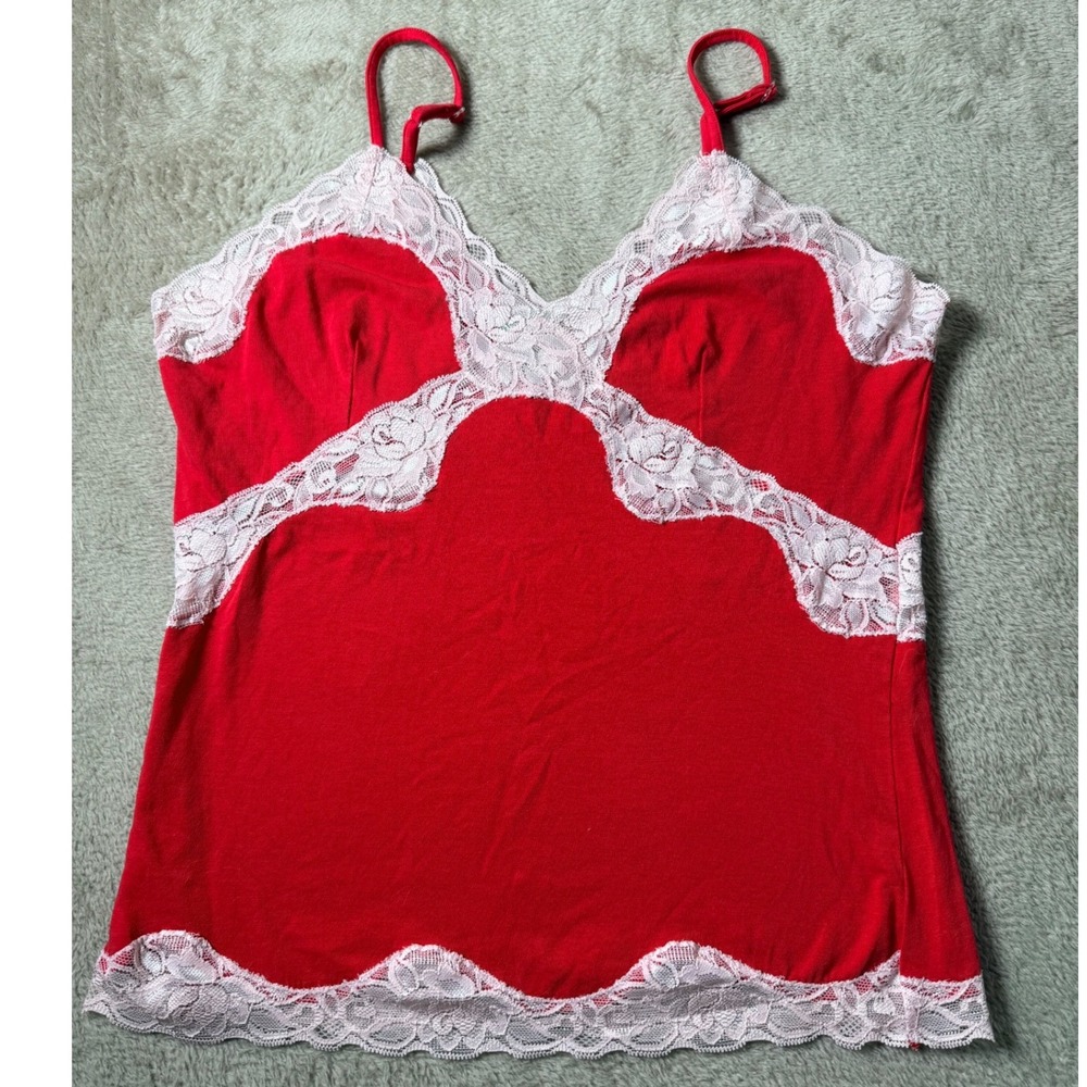 VYG Mary Green Lace Trim Slip Cami Tank Top L Coquette Y2K Fairycore Balletcore